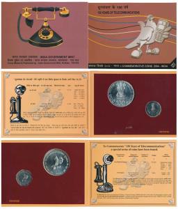 2004 Uncirculated Set, 150 Years of Telecommunications, set of 2, Rupees 2 and 100. In imm