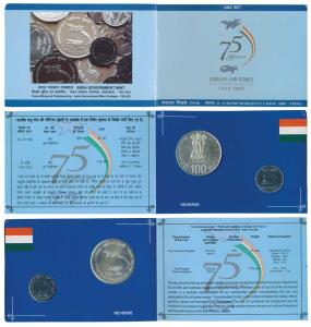 2007 Uncirculated Set, Platinum Jubilee (75 years) of Indian Air Force, set of 2, Rupees 2