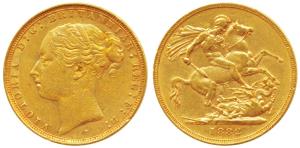 Australia, Victoria, Gold Sovereign, 8g, 1874, young head, Sydney Mint, St. George slaying