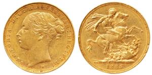Australia, Victoria, Gold Sovereign, 8g, 1885, young head, St. George slaying a dragon on 