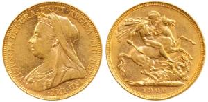 Australia, Victoria, Gold Sovereign, 8g, 1900, veiled head, St. George slaying a dragon on