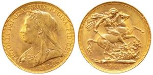 Australia, Victoria, Gold Sovereign, 8g, 1901, veiled head, St. George slaying a dragon on
