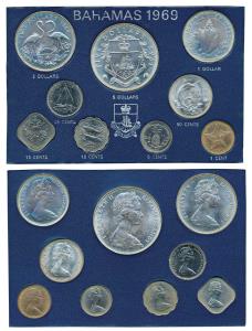 Bahamas, Elizabeth II, 1969 Proof set, Silver 1, 2 and 5 Dollars, and 50 cents, Cupro-Nick