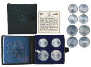 Canada, Elizabeth II, 1976 Montreal Olympics, Silver 5 Dollars, 24.3g, (2) and Silver 10 D
