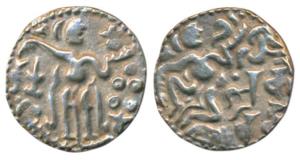 Chola-type issues, Lankeshwara, Base Gold Kahavanu, 2.74g, obv. king standing facing right