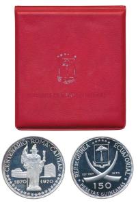 Equatorial Guinea, Silver 150 Pesetas, 30g, Centennial of the Capital Rome, 1970, (KM 16).