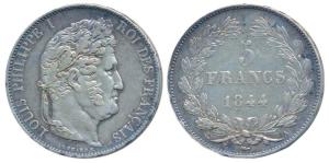 France, Louis Philippe I, Silver 5 Francs, 25g, Paris Mint, 1844 A (KM 749.1). Very Fine+.