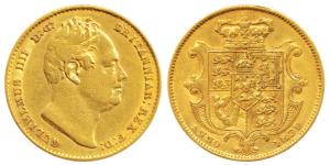 Great Britain, William IV, Gold Sovereign, 8g, shield on rev., 1837 (KM 717). Very Fine+, 