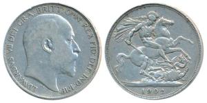 Great Britain, Edward VII, Silver Crown, 28g, 1902, St. George slaying a dragon on rev., (