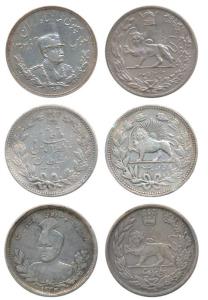 Iran, Silver 5000 Dinar (5 Kran) (3), Muzaffar al-din Shah, AH 1320, 23g (KM 976); Sultan 