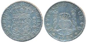 Mexico, Charles III, Silver 8 Reales, 1768, rev. crowned globes between crowned pillars (K