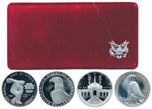 United States of America, Proof Silver Dollar (2), discus throw, 1983; stadium 1984 (KM 20