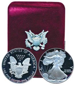 United States of America, Proof Silver Dollar, 31.10g, 1986, San Francisco Mint, Walking L
