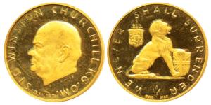 Winston Churchill Gold Medallion, 17.45g, 1874-1965, obv. bust of Churchill, rev. lion sea
