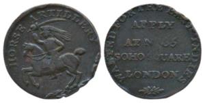 East India Company, Copper Recruiting Token, obv. mounted dragoon with Horse Artillery abo