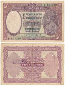 George V, Rupees 50, Bombay, 1930, signed J. B. Taylor, (Jhun 9.2A). Fine, Very Rare.