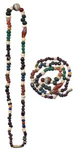 Ancient Beads (c.1000-100 BC), probably used for jewellery, a newly strung necklace made f