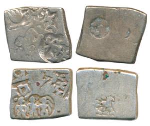 Archaic Punch Marked Coinage, Magadha Imperial, Silver Karshapana (2), obv. three human fi