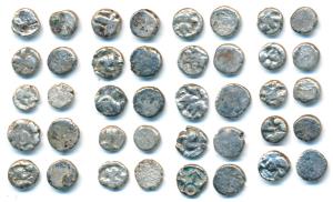 Archaic Punch Marked Coins, Magadha-Maurya Empire (c. 300 BC), Silver Mashaka (20), a lot 