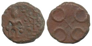 Ujjain Region, Uninscribed Copper Fraction, 3.21g, obv. Mahakal standing, holding karmanda
