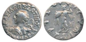 Indo-Greeks, Menander I (c. 160-145 BC), Silver Drachm, obv. diademed bust to left seen fr