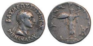 Indo-Greeks, Menander I, Silver Tetradrachm, 9.61g, obv. diademed and draped bust of the r