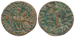 Indo-Scythians, Azes (c. 60-50 BC), Copper Tetradrachm, 7.74g, obv. king mounted on a hors