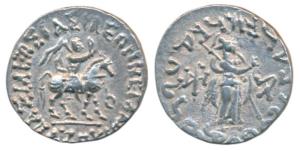 Indo-Scythians, Azes II (c. 35 BC - 5 AD), Silver Tetradrachm, 9.62g, obv. king mounted on