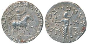 Indo-Scythians, Azes II, Silver Tetradrachm, 9.64g, obv. king mounted on a horse to right,