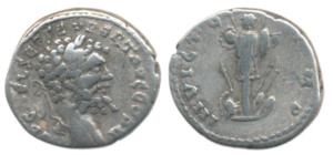 Roman, Septimius Severus, Silver Denarius, obv. laureate head to right, rev. Victory. Very