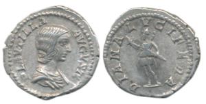 Roman, Plautilla (Augusta c. 202-205 AD), Silver Denarius, Rome, obv. draped bust to right