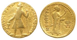 Kushanas, Kanishka I (c. AD 127/8-152 AD), Gold Dinar, 7.90g, Mint I (A), 3rd emission, ob