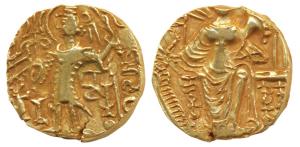 Kidara Kushanas (c.425-457 AD), Gold Dinar, obv. king standing facing, head left, sacrific