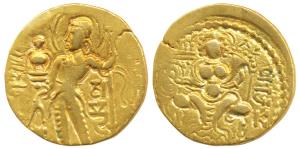 Guptas, Samudragupta (c. 335-380 AD), Gold Dinar, 7.55g, Standard type, obv. king nimbate 