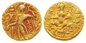 Guptas, Chandragupta II, Gold Dinar, 7.78g, ‘Archer’ type, king nimbate, standing left, ho