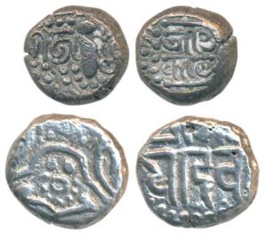 Shakambari Chowhan of Ajmer, Ajayadeva (AD 1110-20), Silver Drachma, (Deyell 179); Onkaram