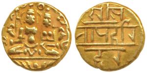 Vijaynagar Empire, Hari Hara II (1377-1404 AD), Gold ½ Pagoda, 1.67g, obv. Shiva-Parvati s