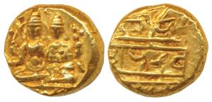 Vijayanagar, Devaraya I, Gold Pagoda, 3.4g, Shiva-Parvati seated, Siva holding antelope he