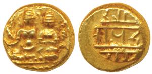 Vijayanagar, Devaraya I, Gold Pagoda, 3.43g, Shiva-Parvati seated, Siva holding antelope h