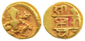 Vijayanagar, Krishna Deva Raya (1509-1529 AD), Gold ½ Pagoda, 1.68g, seated Balakrishna fl