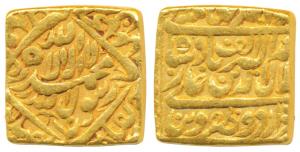 Akbar, Gold Heavy Mohur, 12.42g, Urdu Zafar Qarin Mint, Kalima type, AH Alif (1000), compl