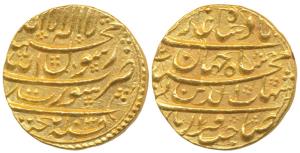 Shah Jahan, Gold Mohur, 10.96g, Surat Mint, AH 1037/2 (Unlisted in KM). Superb, nearly com