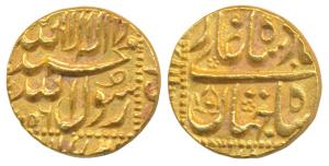Shah Jahan, Gold Mohur, 10.98g, mint name off flan, AH 1056, legend within dotted square a