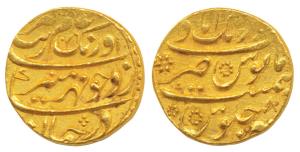 Aurangzeb, Gold Mohur, 11g, Aurangabad Mint, AH 1076/8, (KM 315.10). Very Fine+.