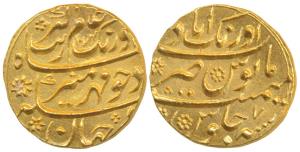 Aurangzeb, Gold Mohur, 11.01g, Aurangabad Mint, AH 1074/7, complete mint name at top on re