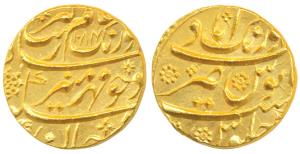 Aurangzeb, Gold Mohur, 10.99g, Aurangabad Mint, AH 1084, complete mint name at top on rev.
