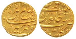 Aurangzeb, Gold Mohur, 11g, Gulbarga Mint, AH 1104, RY 39 (KM 315.19). About Uncirculated,