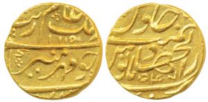 Aurangzeb, Gold Mohur, 11.02g, Dar-ul- Jihad Haiderabad Mint, AH 1115/47, mint name on the