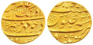 Aurangzeb, Gold Mohur, 10.85g, Khujista Bunyad Mint, AH 1115/47 (KM 315.30). Extremely Fin