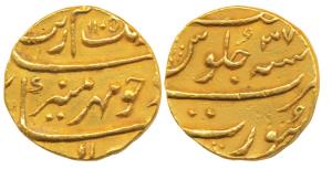 Aurangzeb, Gold Mohur, 11.09g, Surat Mint, AH 1105/37, complete mint name at bottom on rev
